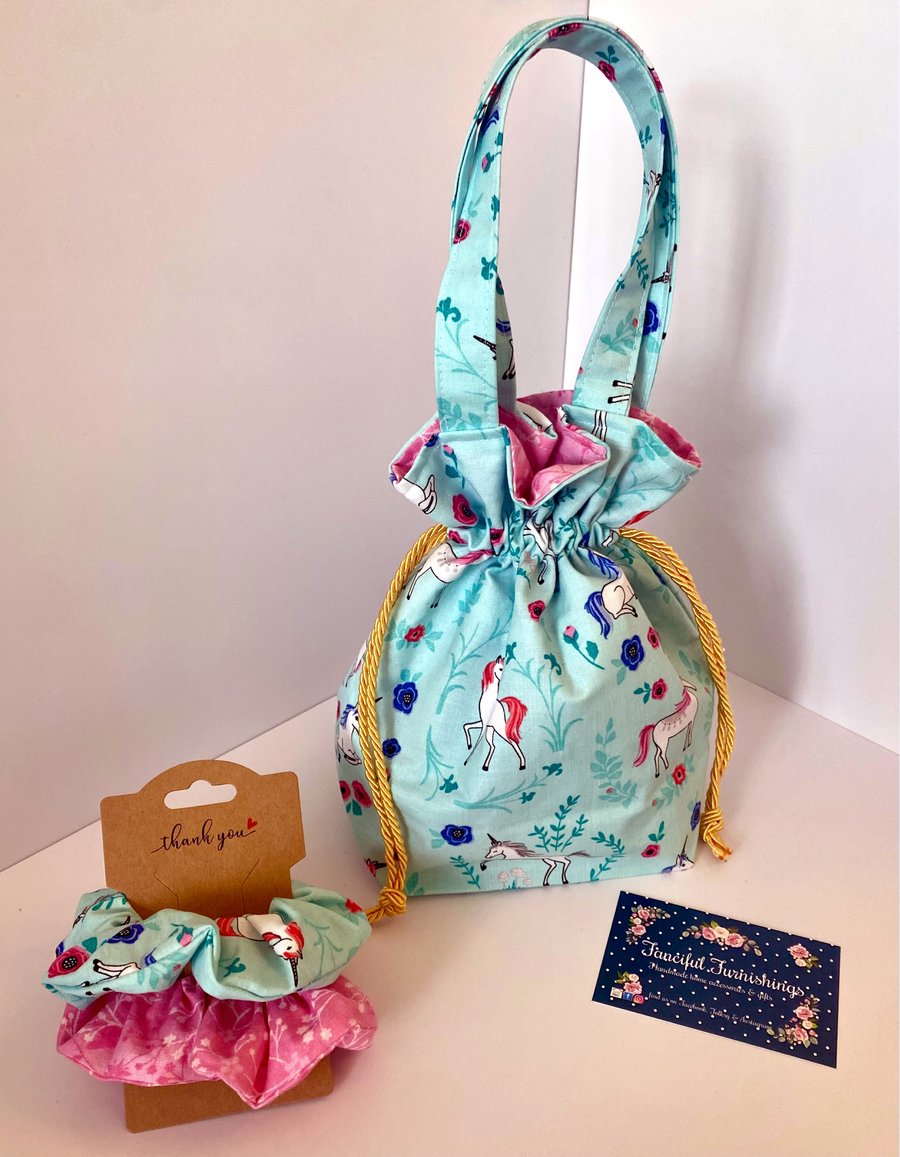 Beautiful Childs Bag - Dolly Bag  with matching hair scrunchies - girls bag set