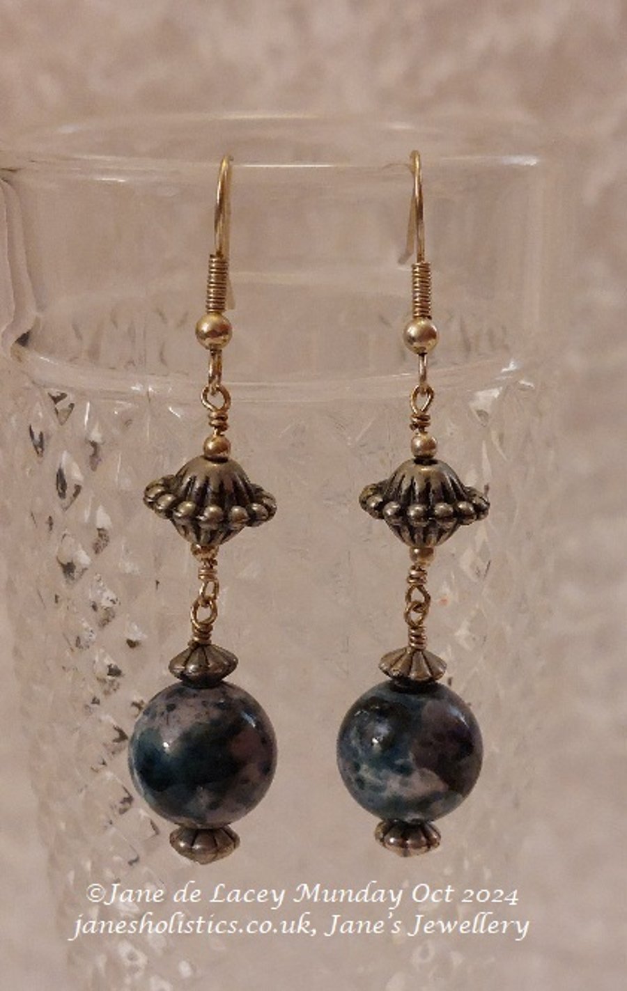 Mottled Blue and silver Drop Earrings