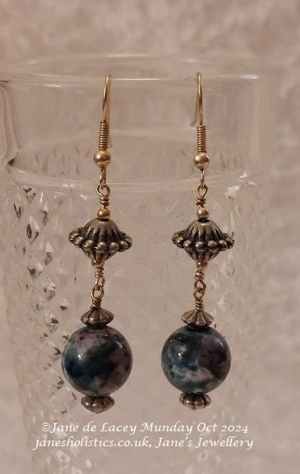 Mottled Blue and silver Drop Earrings