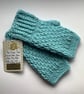 FINGERLESS MITTS , gloves ' Erme Trail '. Soft Wool blend. Aqua blue. - Image 5