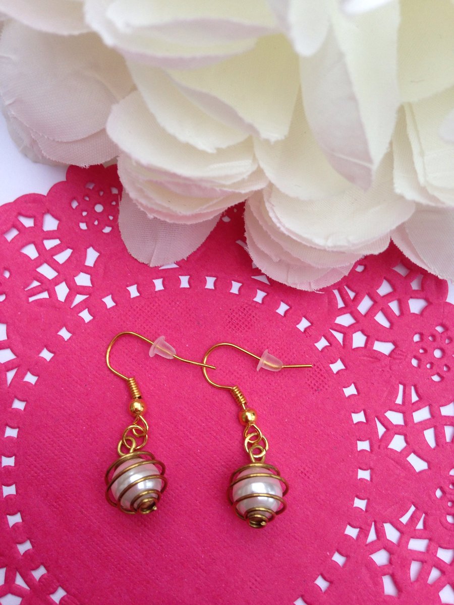 Vintage caged faux pearl earrings