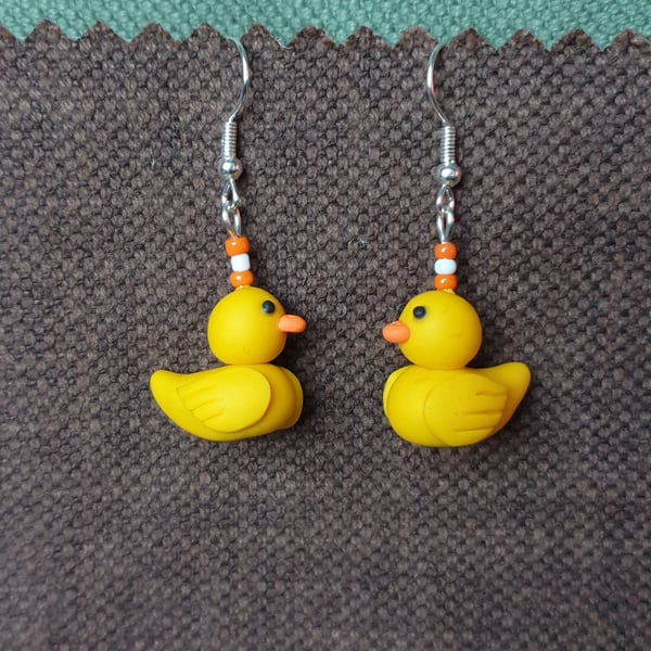 Handmade Rubber Duck Earrings.