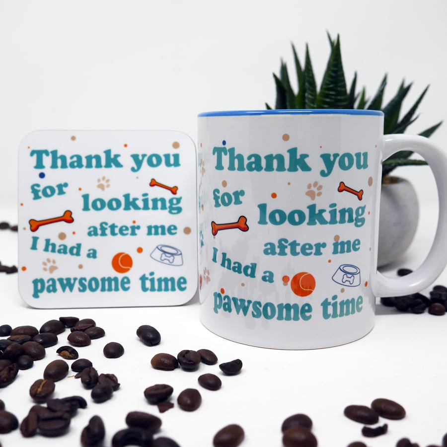 Thank You, Pet Sitter Gift, Dog Walker Gift, Dog Mug, Mug & Coaster Set