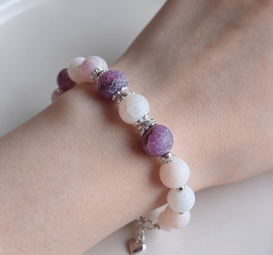 Crackle agate beaded bracelet, gift for her, bracelet with adjustable chain