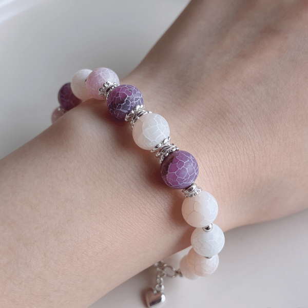 Crackle agate beaded bracelet, gift for her, bracelet with adjustable chain