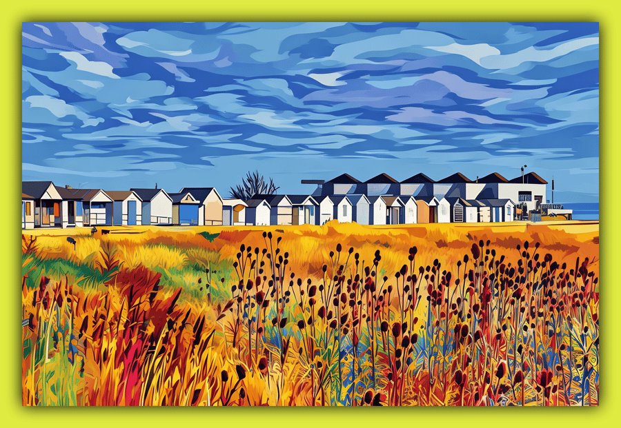 A5 Greeting Card Beach Huts Chapel St Leonards Lincolnshire 