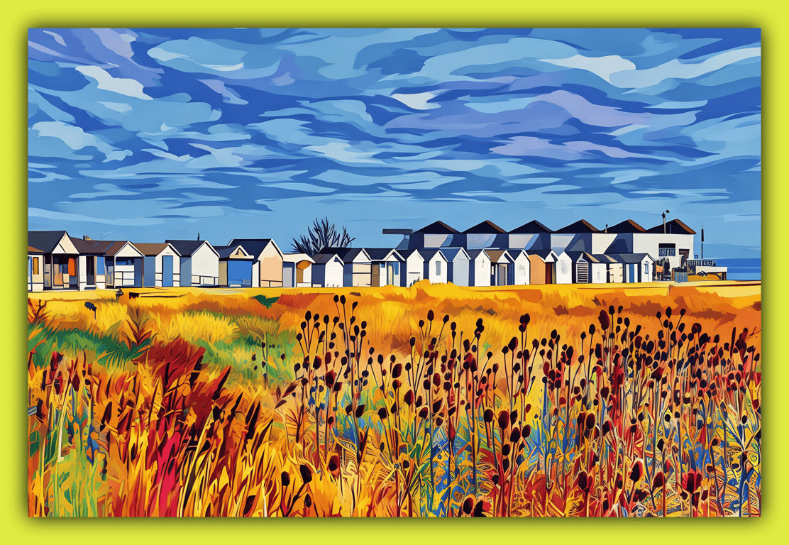 A5 Greeting Card Beach Huts Chapel St Leonards Lincolnshire 