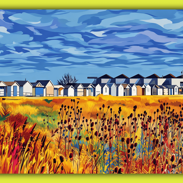 A5 Greeting Card Beach Huts Chapel St Leonards Lincolnshire 