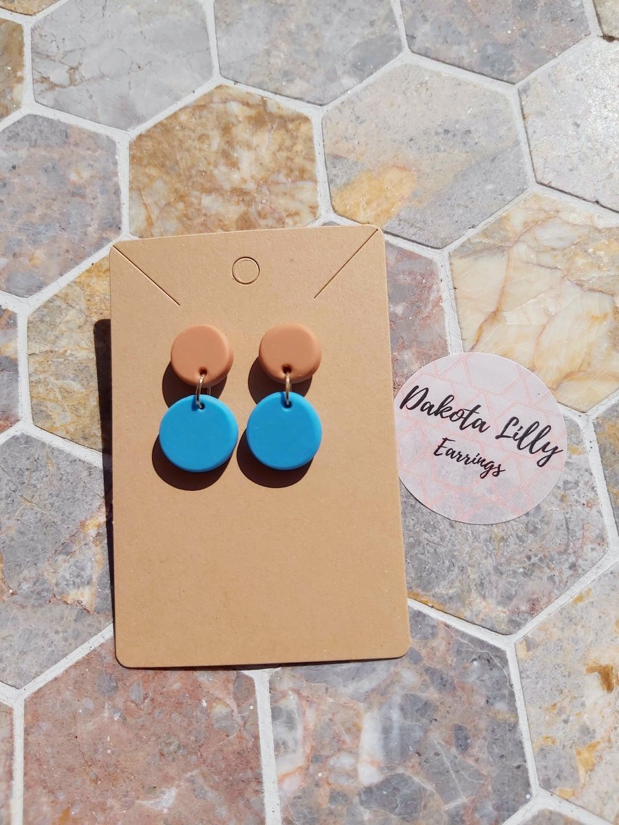 Tan and Blue polymer clay stud earrings