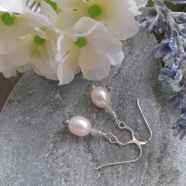  Aquamarine and Freshwater Pearl Sterling Silver Earrings