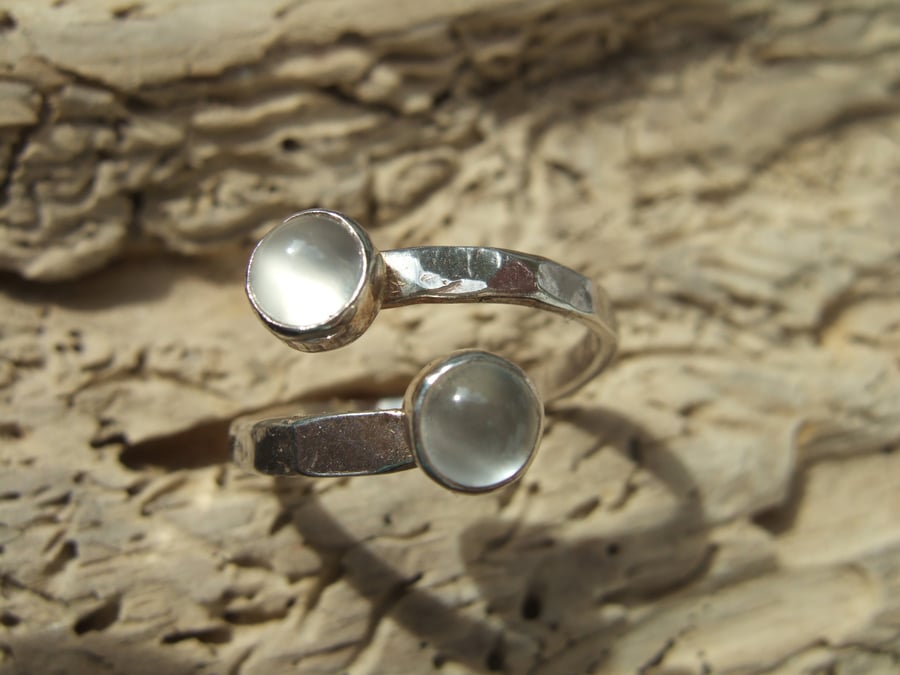 Sterling Silver Open Set Ring with Moonstones