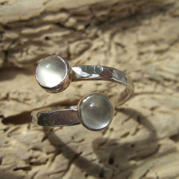 Sterling Silver Open Set Ring with Moonstones