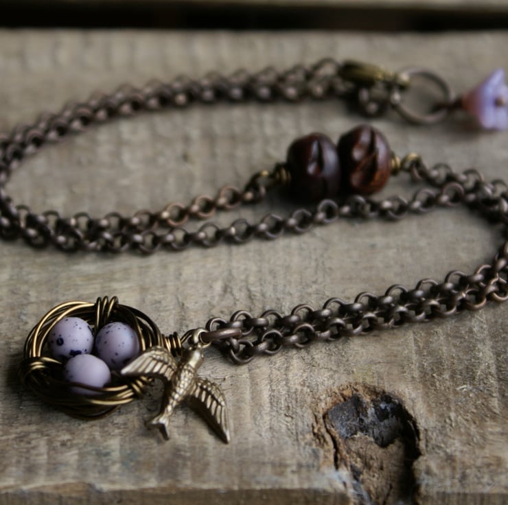 Lavender Birds Nest Necklace Folksy