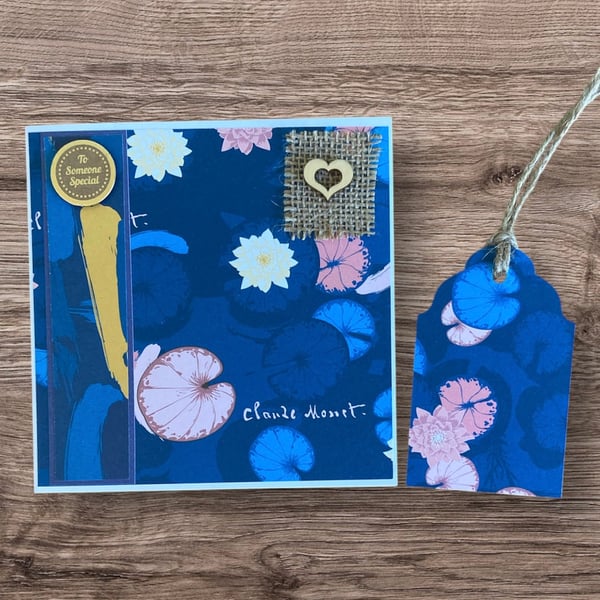 Claude Monet inspired blank greetings card and gift tag for a special occasion 