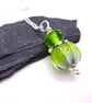 lampwork glass green pendant, sterling silver chain necklace