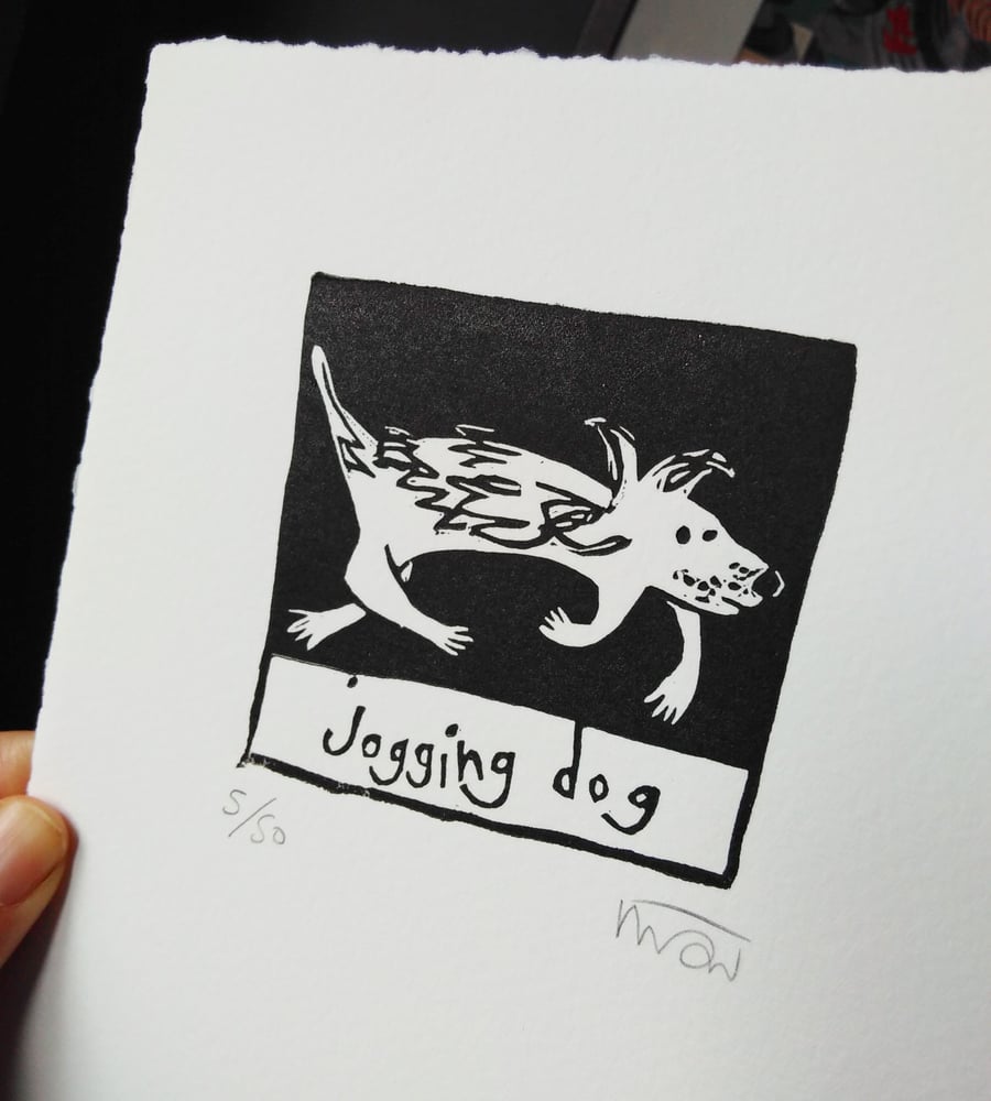 Jogging Dog - lino print