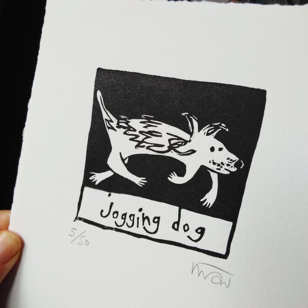 Jogging Dog - lino print