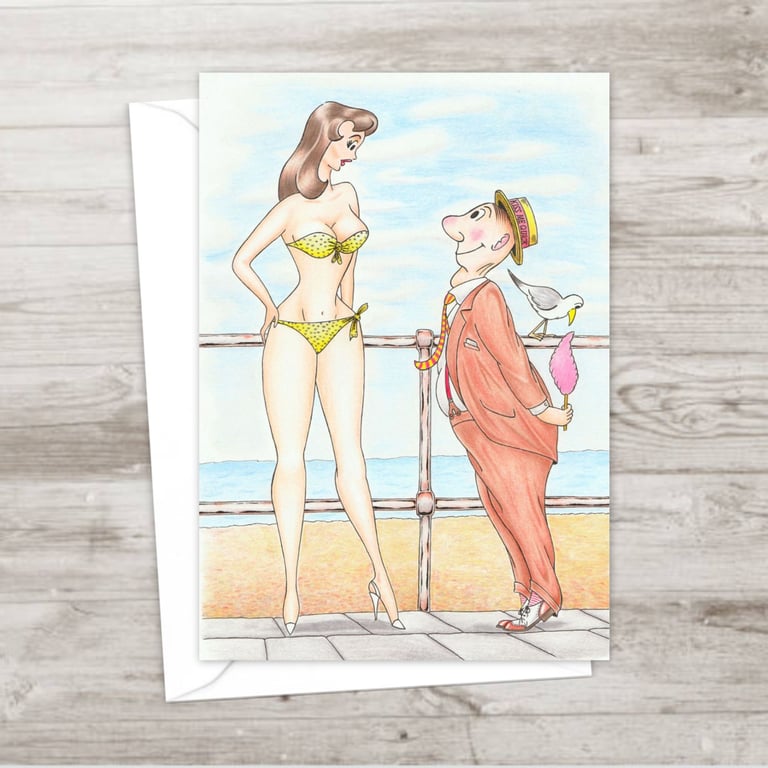 Beach Holiday Greeting Card: Seaside Postcard Humour Illustration (801)