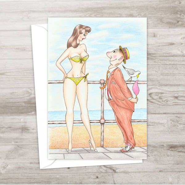 Beach Holiday Greeting Card: Seaside Postcard Humour Illustration (801)