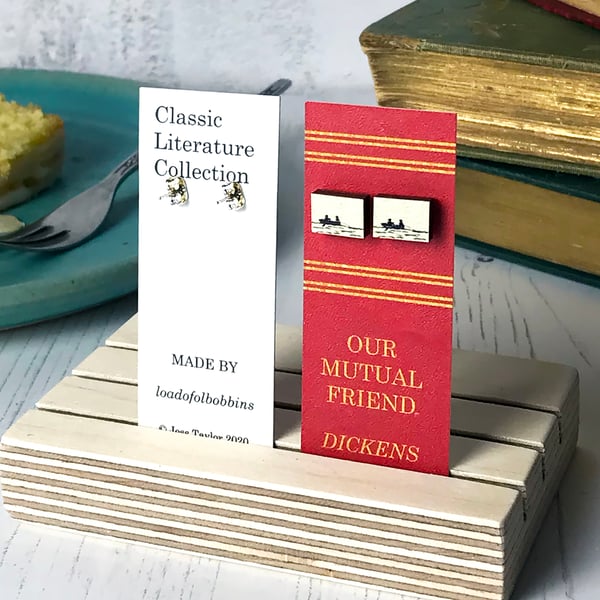 Classic Literature - Our Mutual Friend Silhouette Wooden Stud Earrings