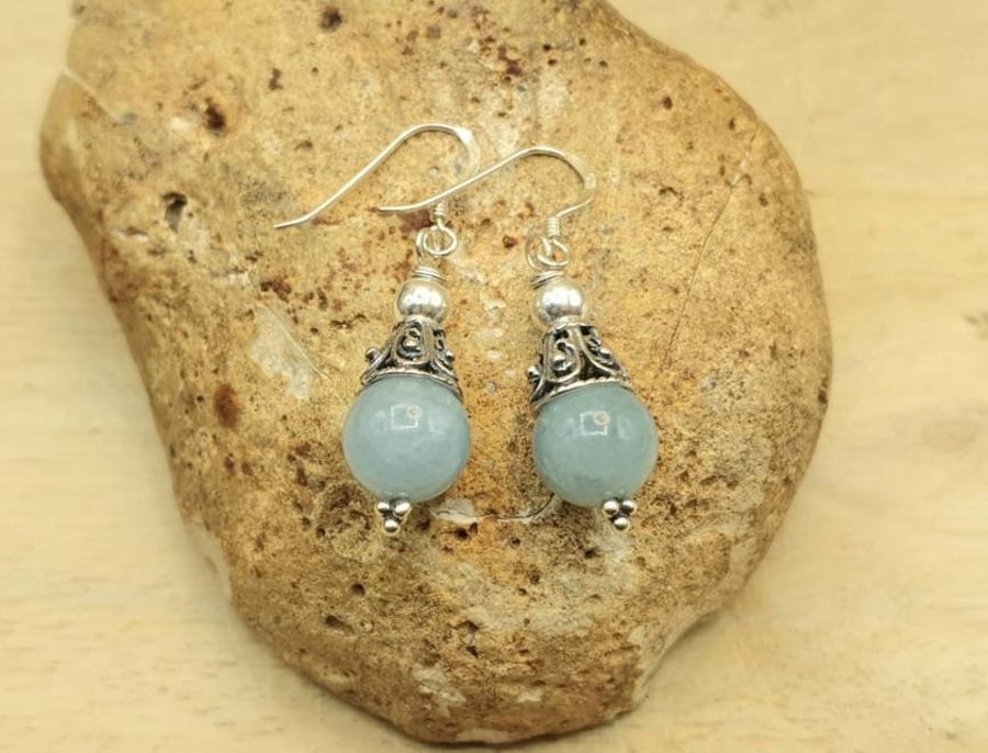Dangle Aquamarine cone earrings. March Birthstone Reiki jewelry