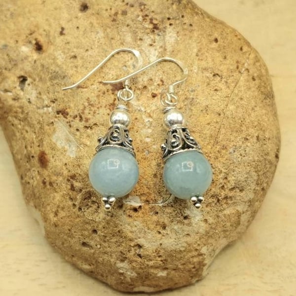 Dangle Aquamarine cone earrings. March Birthstone Reiki jewelry