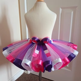 Purple, White & Hot Pink Tutu Skirt - Ages From 0-6 Months to 6-7 Years UK