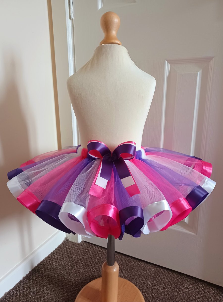 Purple, White & Hot Pink Tutu Skirt - Ages From 0-6 Months to 6-7 Years UK