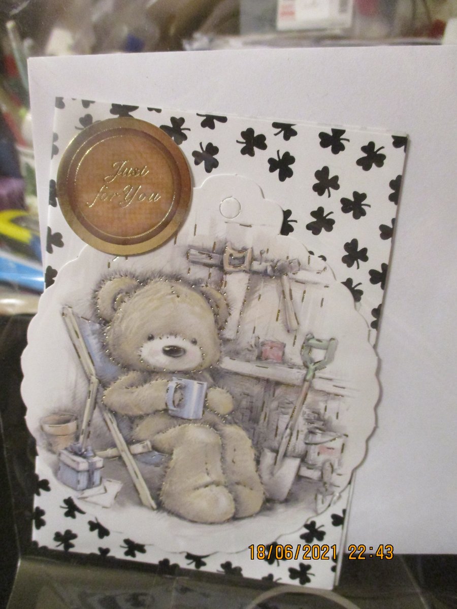 Just for You Teddy Sitting in Shed Card