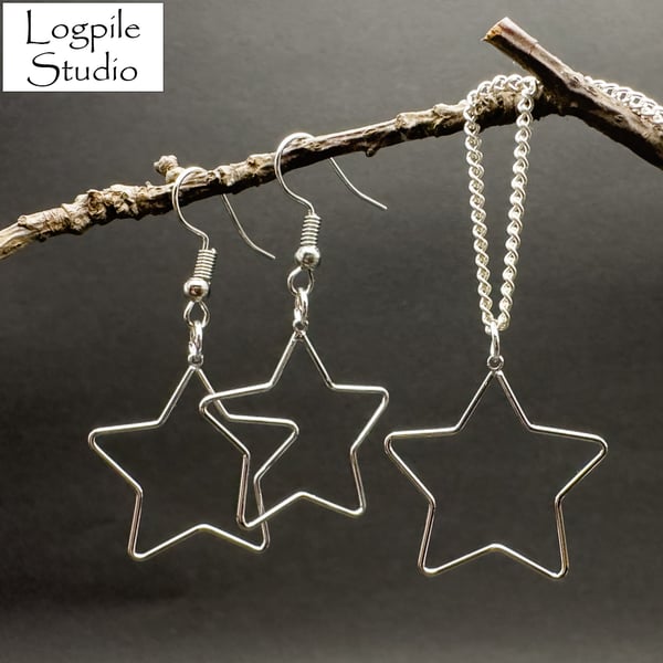 Star Silver Plated Earrings and Pendant