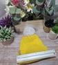Childs Knitted Pompom Hat in sunshine yellow - Image 3