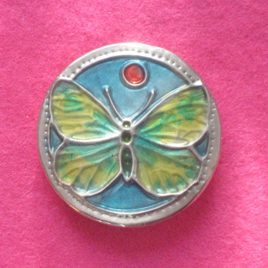 Butterfly brooch in pewter and cold enamel