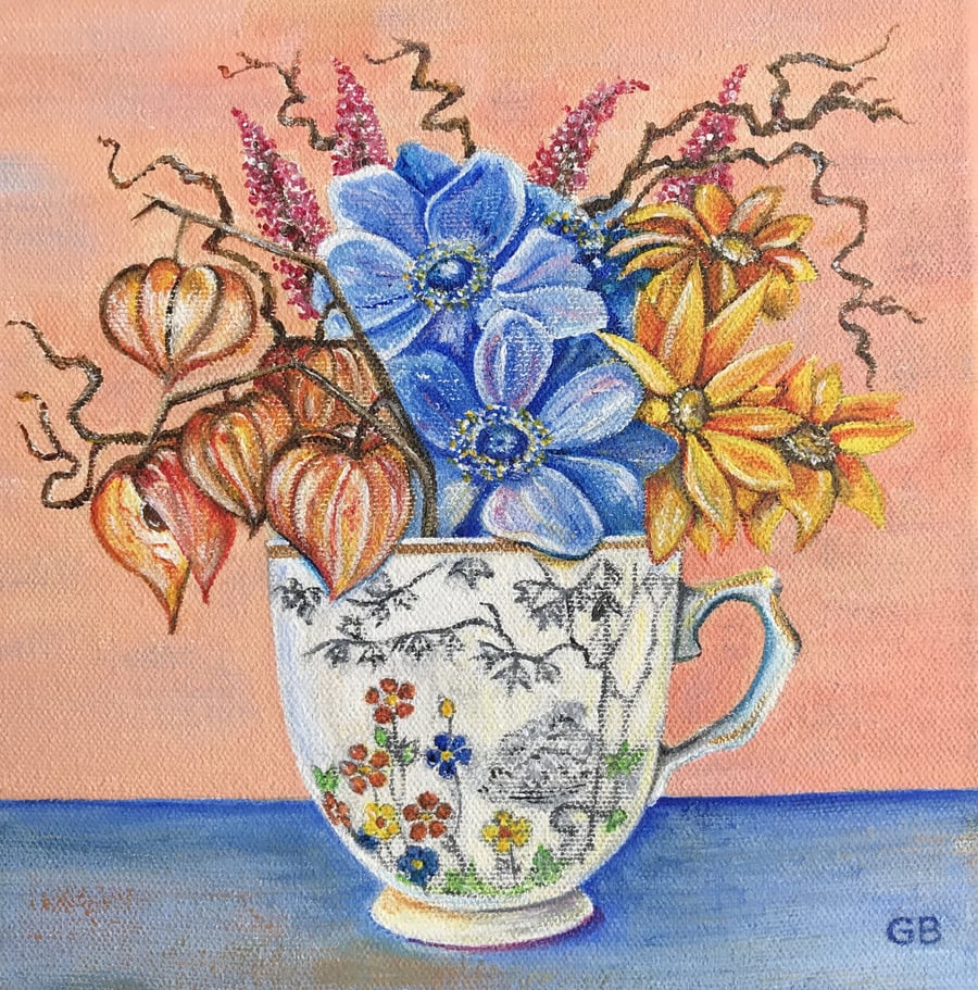 Original Floral Painting,  'Autumnal Forms',  Acrylic Flower Painting.