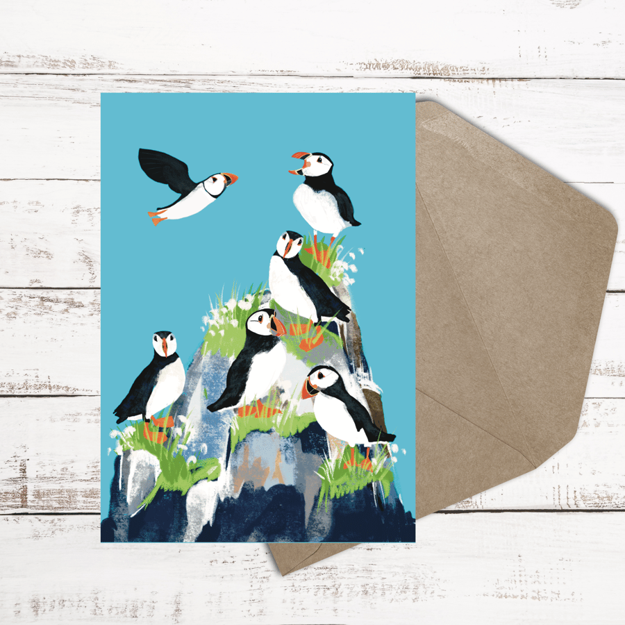 Puffin card coastal  blank card all occasions