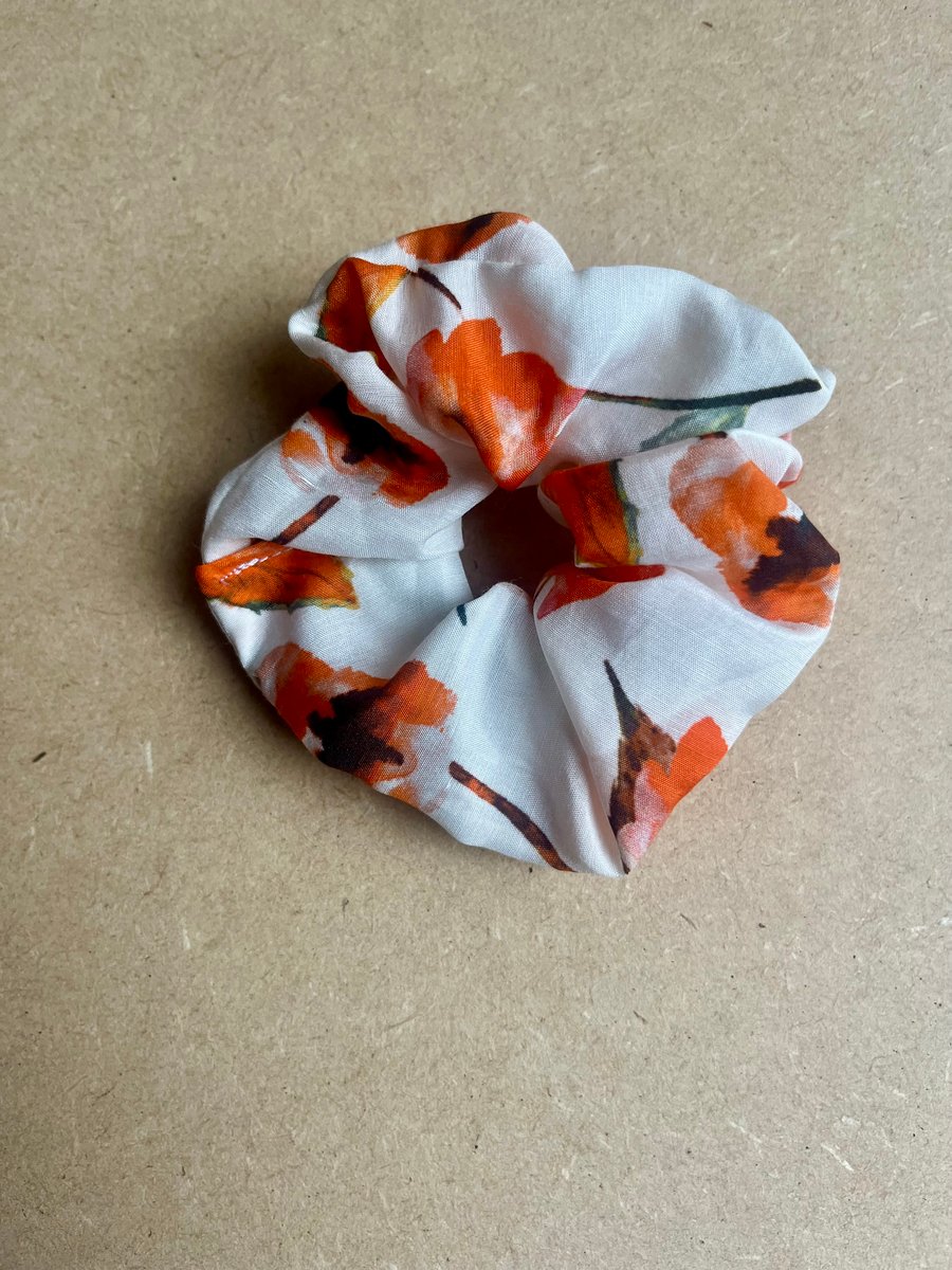 Handmade Poppies Flower Patterned Scrunchie Made From Upcycled Materials