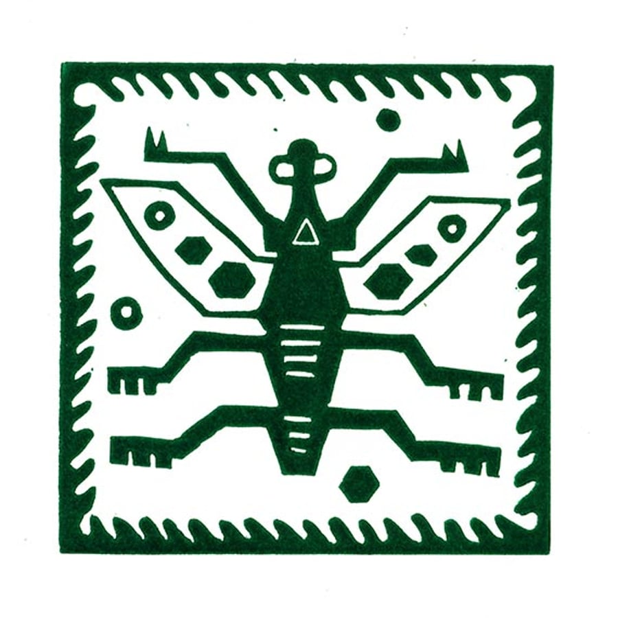 Peru Bug Tribal Linocut Hand Pulled Print