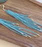 Shimmering aqua blue beadwork tassel fringe earrings - Image 2