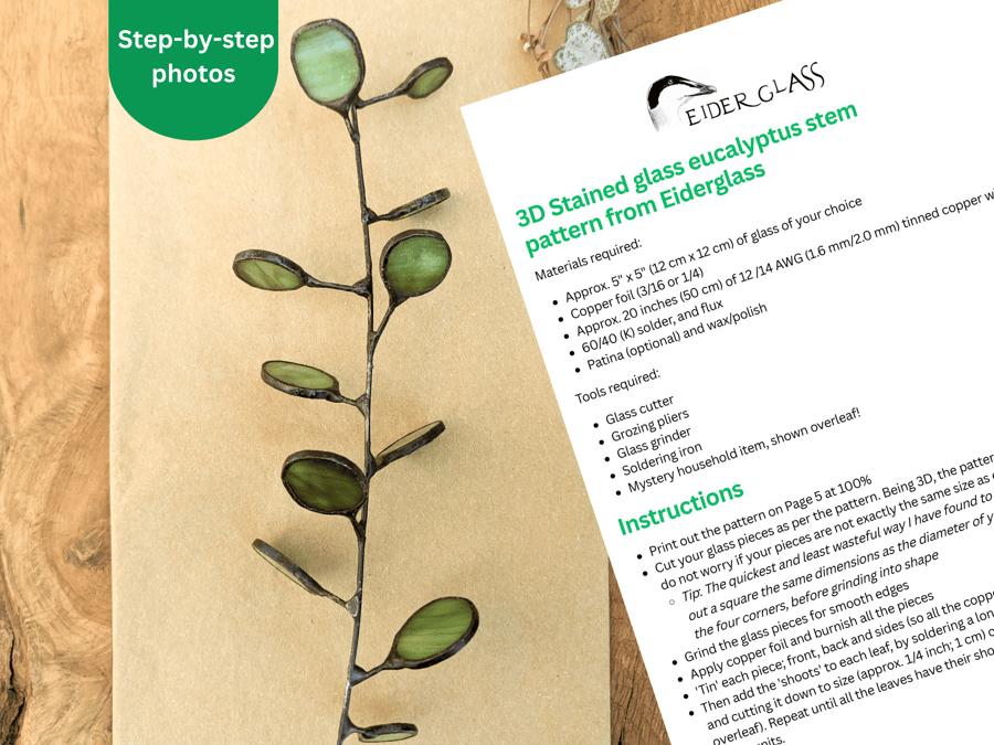 Stained Glass Pattern for 3D Eucalyptus Stem, Instructions, PDF Digital File