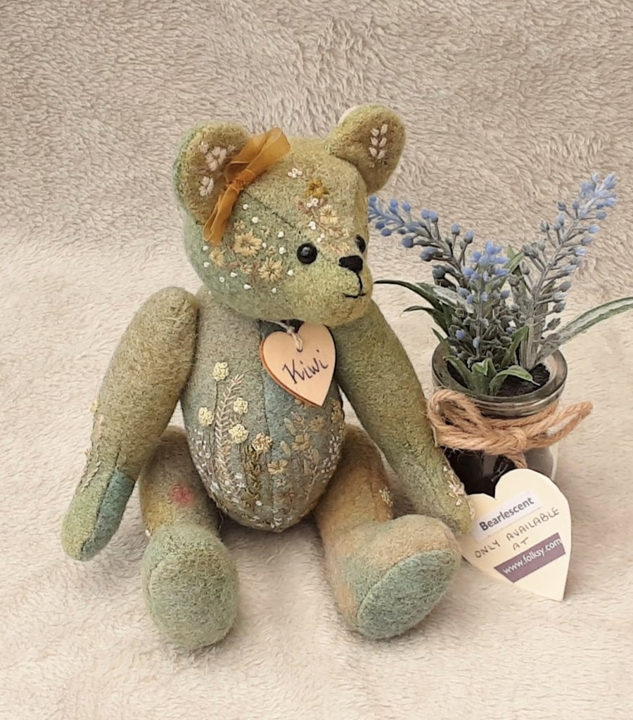 Hand Dyed Alpaca Artist Bear, Hand Embroidered Keepsake, Collectable Teddy Bear
