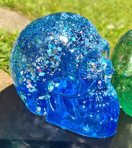 Gorgeous Glittery Raspberry Resin Skull. No 7