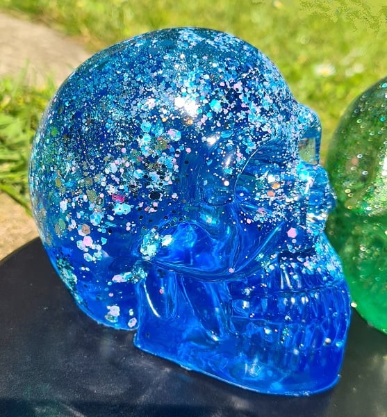 Gorgeous Glittery Raspberry Resin Skull. No 7