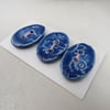 3 Medium Oval Ice Blue Brocade Pattern Ceramic Buttons