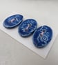 3 Medium Oval Ice Blue Brocade Pattern Ceramic Buttons