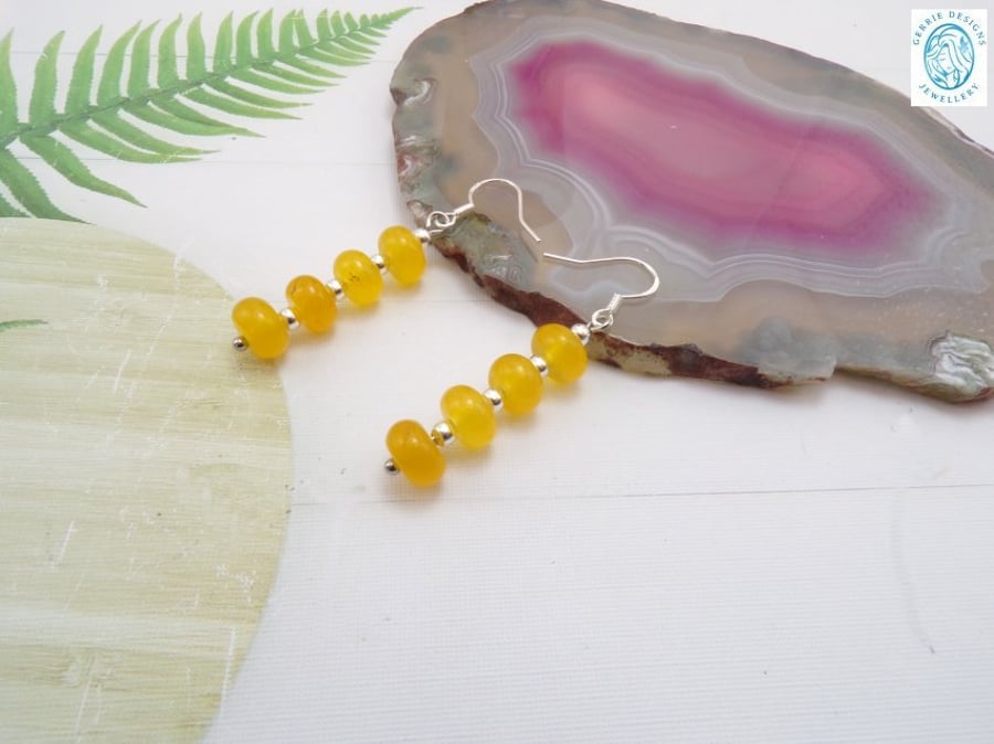 Pair of Yellow Rondelle Beads, Sterling Silver Earrings