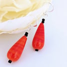 Satsuma Orange Murano Glass Earrings: Sterling Silver Ear Hooks