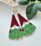 Handmade Christmas tree snow-gnome fringe earrings