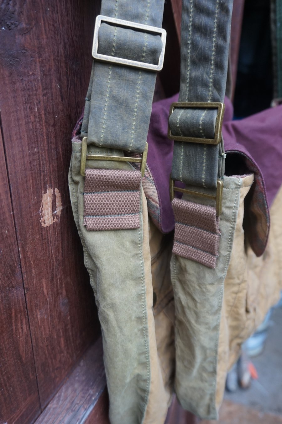 wax canvas messenger bag, made from old wax jackets