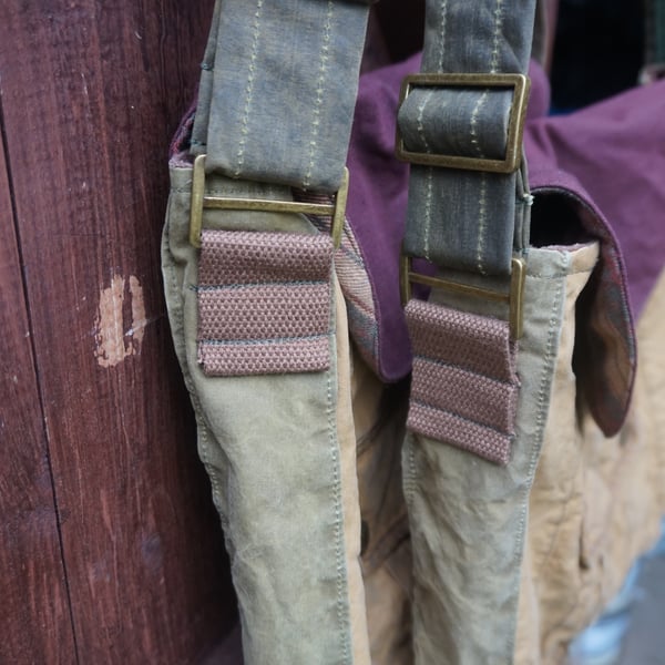 wax canvas messenger bag, made from old wax jackets