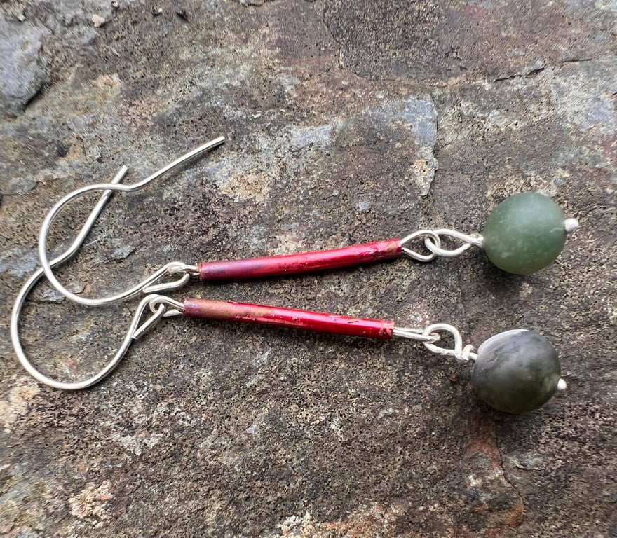   Red and Green  Long Dangle Christmas Earrings
