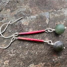   Red and Green  Long Dangle Christmas Earrings